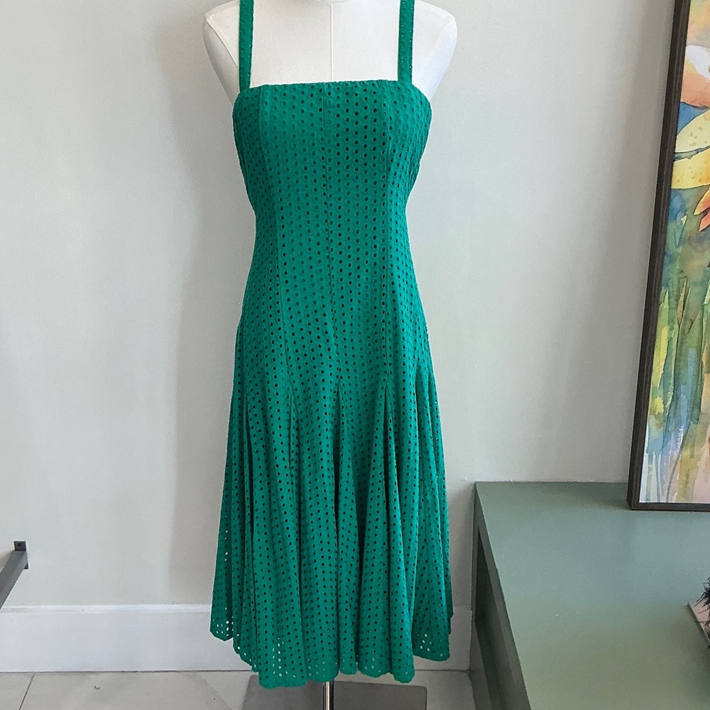 Maeve by Anthropologie Textured Green Polka Dot Petite Dress - 4P (1687)